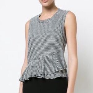 NWOT A.L.C black & white striped ruffle 100% linen sleeveless top size large new